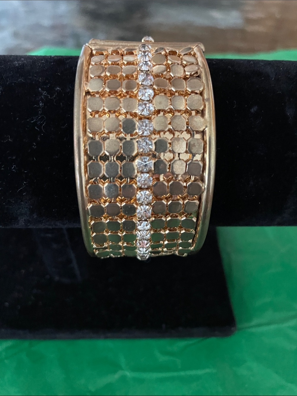 Macy's Gold-Tone Cuff Bracelet with Crystal Center Row